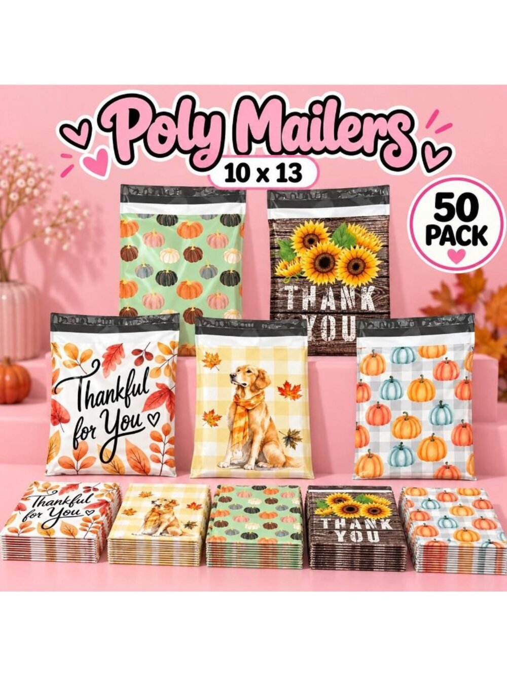 50 Pack Fall Theme Poly Mailers size 10x13